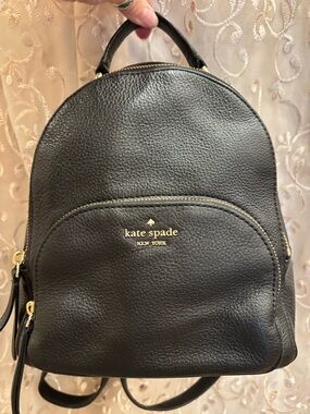 kate spade black pebbled leather mini backpack with gold logo